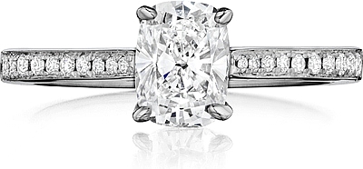 This image shows the setting with a 1.50ct princess cut center diamond. The setting can be ordered to accommodate any shape/size diamond listed in the setting details section below.