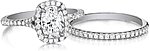 This image shows the setting with a 1.00ct cushion cut center diamond. The setting can be ordered to accommodate any shape/size diamond listed in the setting details section below. Shown with the matching wedding band; Sold separately.