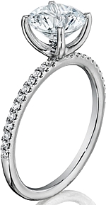 This image shows the setting with a 1.00ct round brilliant cut center diamond. The setting can be ordered to accommodate any shape/size diamond listed in the setting details section below.