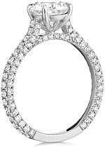 This image shows the setting with a 1.25ct round brilliant cut center diamond. The setting can be ordered to accommodate any shape/size diamond listed in the setting details section below. 