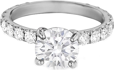 This image shows the setting with a 1.25ct round brilliant cut center diamond. The setting can be ordered to accommodate any shape/size diamond listed in the setting details section below. 