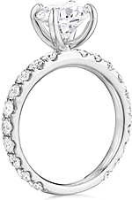 This image shows the setting with a 1.25ct round brilliant cut center diamond. The setting can be ordered to accommodate any shape/size diamond listed in the setting details section below. 