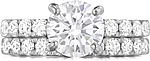This image shows the setting with a 1.25ct round brilliant cut center diamond. The setting can be ordered to accommodate any shape/size diamond listed in the setting details section below. Shown with the matching wedding ; Sold separately.