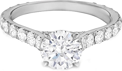 This image shows the setting with a 1.25ct round brilliant cut center diamond. The setting can be ordered to accommodate any shape/size diamond listed in the setting details section below. 