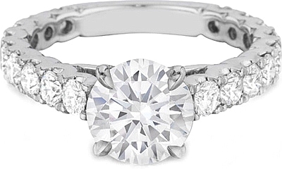 This image shows the setting with a 1.25ct round brilliant cut center diamond. The setting can be ordered to accommodate any shape/size diamond listed in the setting details section below.