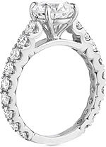 This image shows the setting with a 1.25ct round brilliant cut center diamond. The setting can be ordered to accommodate any shape/size diamond listed in the setting details section below.