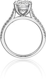 This image shows the setting with a 1.50ct round brilliant cut center diamond. The setting can be ordered to accommodate any shape/size diamond listed in the setting details section below.
