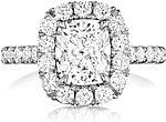 This image shows the setting with a 2.00ct cushion cut center diamond. The setting can be ordered to accommodate any shape/size diamond listed in the setting details section below.