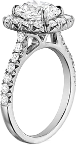 This image shows the setting with a 2.00ct cushion cut center diamond. The setting can be ordered to accommodate any shape/size diamond listed in the setting details section below.