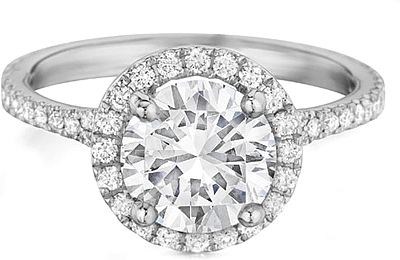 This image shows the setting with a 1.25ct round brilliant cut center diamond. The setting can be ordered to accommodate any shape/size diamond listed in the setting details section below.