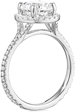 This image shows the setting with a 1.25ct round brilliant cut center diamond. The setting can be ordered to accommodate any shape/size diamond listed in the setting details section below.