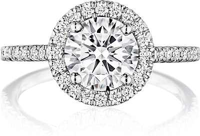 This image shows the setting with a 1.00ct round brilliant cut center diamond. The setting can be ordered to accommodate any shape/size diamond listed in the setting details section below.