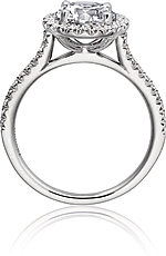 This image shows the setting with a 1.00ct round brilliant cut center diamond. The setting can be ordered to accommodate any shape/size diamond listed in the setting details section below.