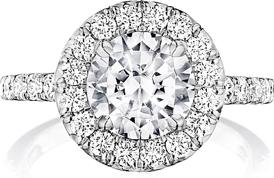 This image shows the setting with a 1.00ct round brilliant cut center diamond. The setting can be ordered to accommodate any shape/size diamond listed in the setting details section below.