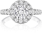 This image shows the setting with a 1.00ct round brilliant cut center diamond. The setting can be ordered to accommodate any shape/size diamond listed in the setting details section below.
