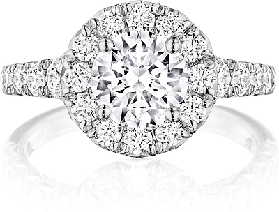 This image shows the setting with a 1.00ct round brilliant cut center diamond. The setting can be ordered to accommodate any shape/size diamond listed in the setting details section below.
