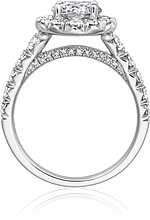 This image shows the setting with a 1.00ct round brilliant cut center diamond. The setting can be ordered to accommodate any shape/size diamond listed in the setting details section below.
