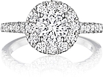 This image shows the setting with a 1.00ct round brilliant cut center diamond. The setting can be ordered to accommodate any shape/size diamond listed in the setting details section below.
