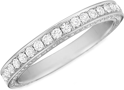 This image shows the wedding band with .80ct round brilliant cut pave set diamonds by Henri Daussi.