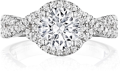 This image shows the setting with a 1.00ct round brilliant cut center diamond. The setting can be ordered to accommodate any shape/size diamond listed in the setting details section below.
