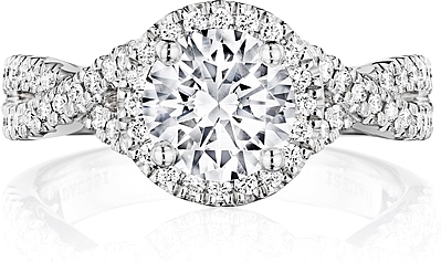 This image shows the setting with a 1.00ct round brilliant cut center diamond. The setting can be ordered to accommodate any shape/size diamond listed in the setting details section below.
