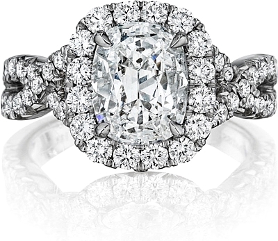 This image shows the setting with a 1.50ct cushion cut center diamond. The setting can be ordered to accommodate any shape/size diamond listed in the setting details section below.