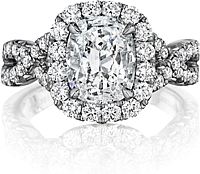 Henri Daussi Pave Twist Diamond Halo Engagement Ring