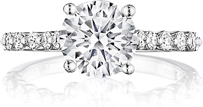 This image shows the setting with a 1.50ct round brilliant cut center diamond. The setting can be ordered to accommodate any shape/size diamond listed in the setting details section below.