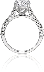 This image shows the setting with a 1.50ct round brilliant cut center diamond. The setting can be ordered to accommodate any shape/size diamond listed in the setting details section below.