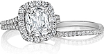 This image shows the setting with a 1.50ct cushion cut center diamond. The setting can be ordered to accommodate any shape/size diamond listed in the setting details section below. Matching wedding band sold separately.
