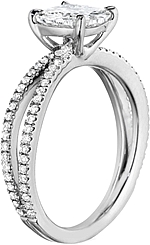 This image shows the setting with a 1.25ct cushion cut center diamond. The setting can be ordered to accommodate any shape/size diamond listed in the setting details section below.