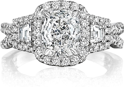 This image shows the setting with a 1.50ct cushion cut center diamond. The setting can be ordered to accommodate any shape/size diamond listed in the setting details section below.