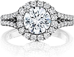 This image shows the setting with a 1.00ct round brilliant cut center diamond. The setting can be ordered to accommodate any shape/size diamond listed in the setting details section below.
