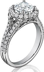 This image shows the setting with a 1.00ct round brilliant cut center diamond. The setting can be ordered to accommodate any shape/size diamond listed in the setting details section below.
