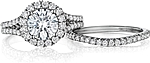 This image shows the setting with a 1.00ct round brilliant cut center diamond. The setting can be ordered to accommodate any shape/size diamond listed in the setting details section below.
