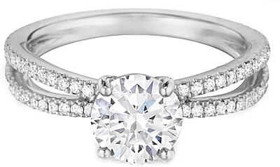 This image shows the setting with a 1.25ct round brilliant cut center diamond. The setting can be ordered to accommodate any shape/size diamond listed in the setting details section below. 