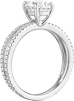 This image shows the setting with a 1.25ct round brilliant cut center diamond. The setting can be ordered to accommodate any shape/size diamond listed in the setting details section below. 