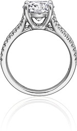 This image shows the setting with a 1.50ct round brilliant cut center diamond. The setting can be ordered to accommodate any shape/size diamond listed in the setting details section below.
