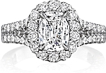 This image shows the setting with a 1.00ct cushion cut center diamond. The setting can be ordered to accommodate any shape/size diamond listed in the setting details section below.