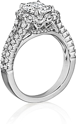 This image shows the setting with a 1.00ct cushion cut center diamond. The setting can be ordered to accommodate any shape/size diamond listed in the setting details section below.