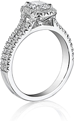 This image shows the setting with a 1.50ct cushion cut center diamond. The setting can be ordered to accommodate any shape/size diamond listed in the setting details section below.