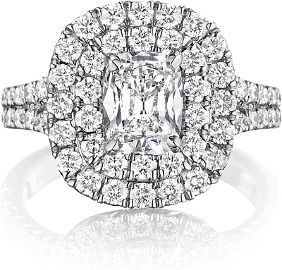 This image shows the setting with a 1.00ct cushion cut center diamond. The setting can be ordered to accommodate any shape/size diamond listed in the setting details section below.
