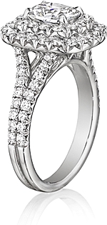This image shows the setting with a 1.00ct cushion cut center diamond. The setting can be ordered to accommodate any shape/size diamond listed in the setting details section below.
