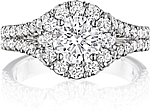 This image shows the setting with a 1.00ct round brilliant cut center diamond. The setting can be ordered to accommodate any shape/size diamond listed in the setting details section below.
