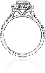 This image shows the setting with a 1.00ct round brilliant cut center diamond. The setting can be ordered to accommodate any shape/size diamond listed in the setting details section below.
