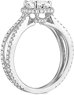 This image shows the setting with a 1ct cushion cut center diamond. The setting can be ordered to accommodate any shape/size diamond listed in the setting details section below.