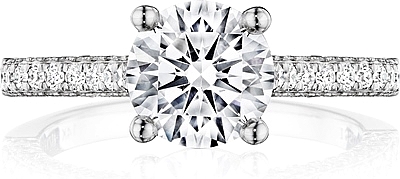 This image shows the setting with a 1.00ct round brilliant cut center diamond. The setting can be ordered to accommodate any shape/size diamond listed in the setting details section below.
