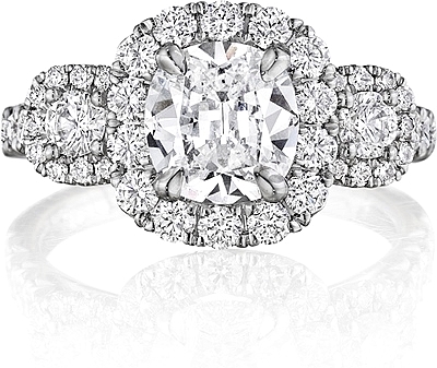 This image shows the setting with a 1.00ct cushion cut center diamond. The setting can be ordered to accommodate any shape/size diamond listed in the setting details section below.