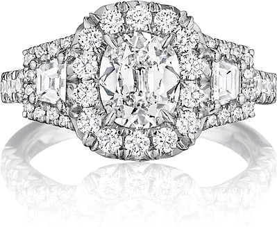 This image shows the setting with a .75ct cushion cut center diamond. The setting can be ordered to accommodate any shape/size diamond listed in the setting details section below.