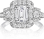 This image shows the setting with a 1.00ct emerald cut center diamond. The setting can be ordered to accommodate any shape/size diamond listed in the setting details section below.
